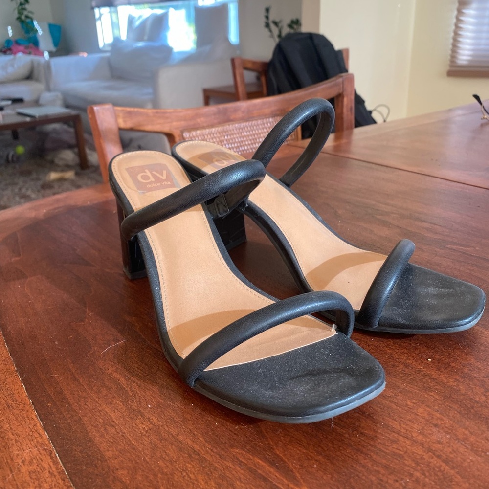 Dolce Vita Black Leather Heeled Sandals - Picture 2 of 4